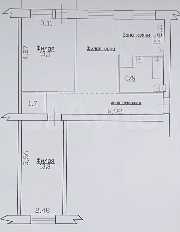 3-к. квартира, 58,7 м, 5/5 эт. - Фото 0