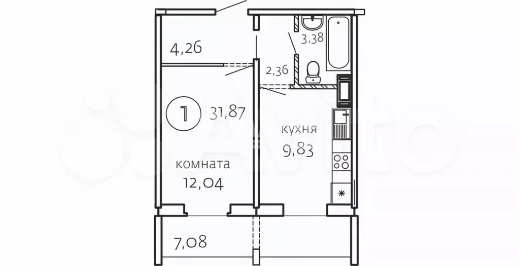 Квартира-студия, 31,9 м, 2/10 эт. - Фото 0