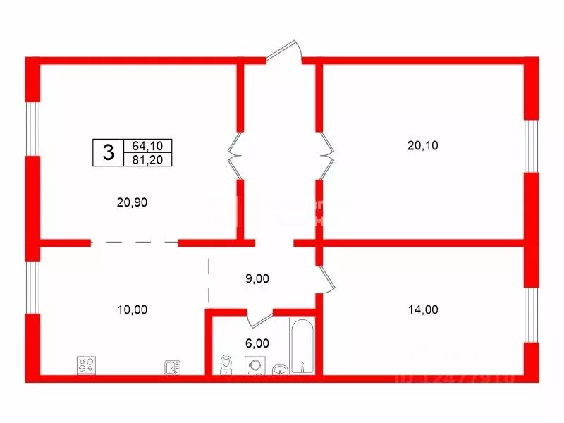 3-к кв. Ленинградская область, Ломоносовский район, Большая Ижора пгт ... - Фото 2
