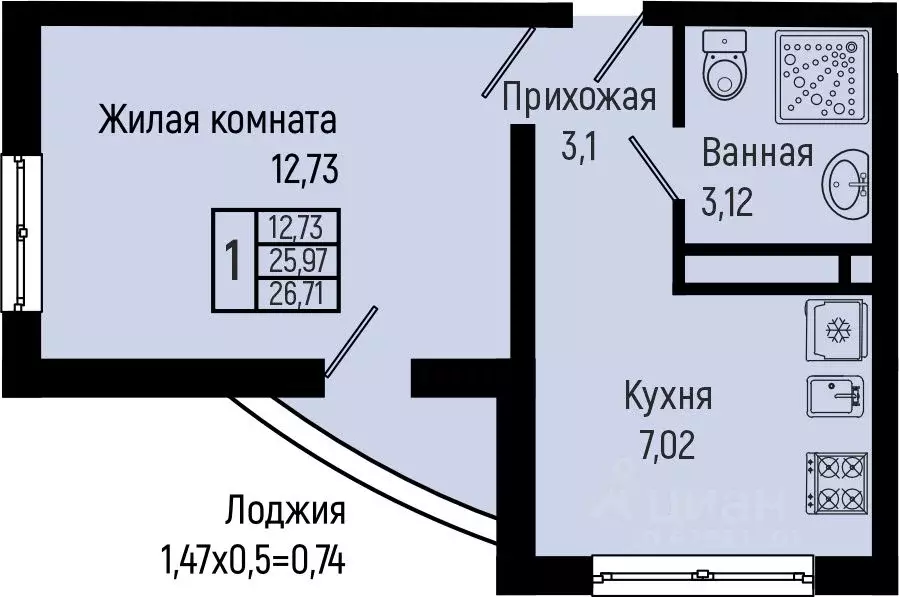 1-к кв. Краснодарский край, Туапсинский муниципальный округ, с. ... - Фото 0