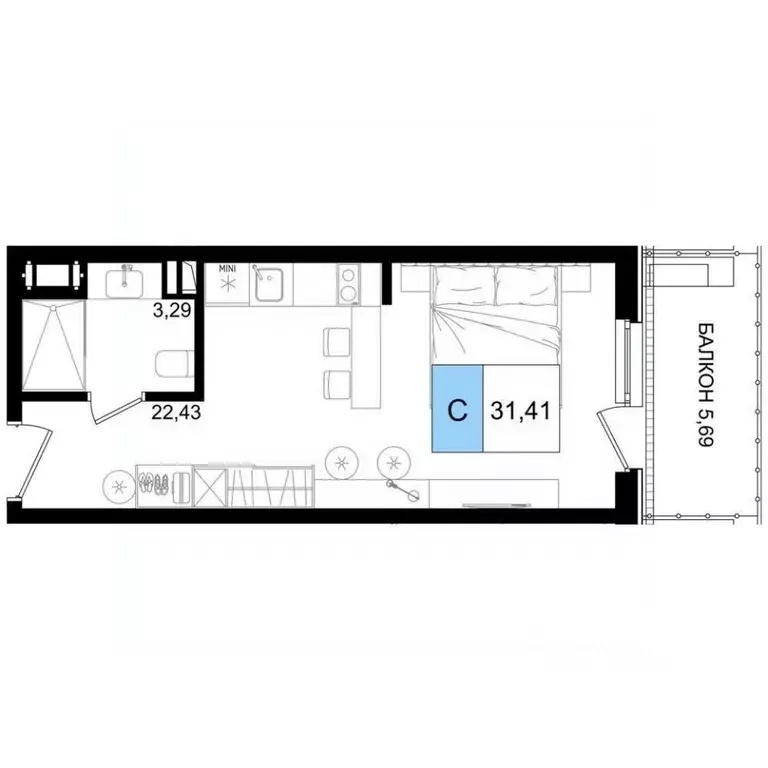 Студия Краснодарский край, Анапа проезд Межсанаторный, 33 (31.41 м) - Фото 1