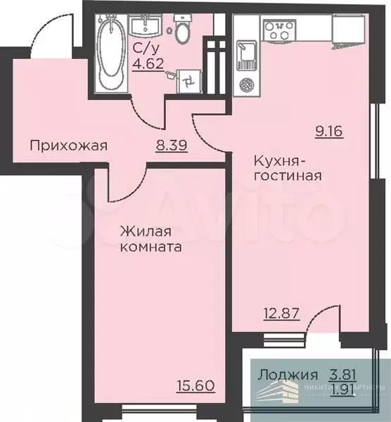 1-к. квартира, 52,6 м, 15/18 эт. - Фото 0