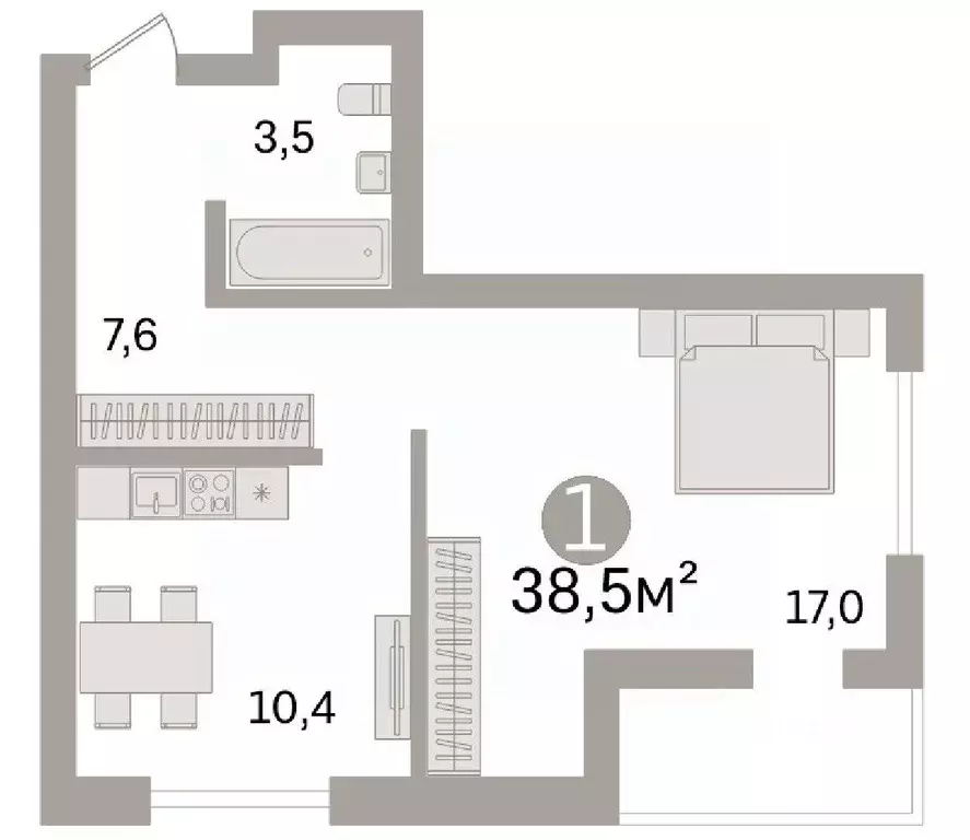 1-к кв. Новосибирская область, Новосибирск ул. Петухова, 97/2 (38.5 м) - Фото 0