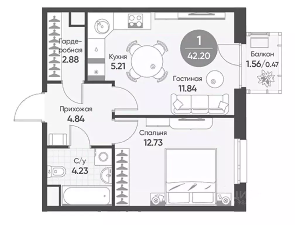 2-к кв. Татарстан, Казань ул. Гаврилова, 3А (41.73 м) - Фото 2