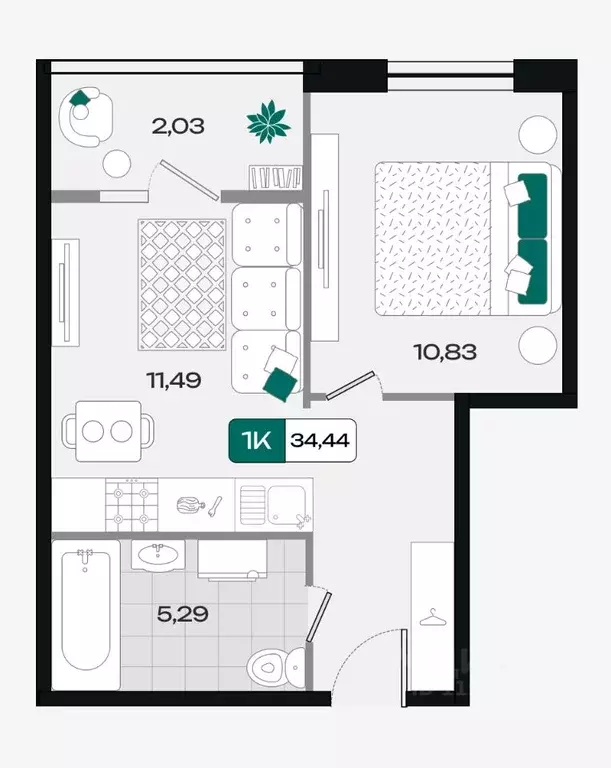 1-к кв. Краснодарский край, Краснодар Народные Кварталы жилой комплекс ... - Фото 1