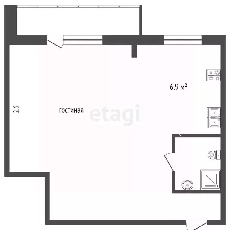 Студия Ханты-Мансийский АО, Ханты-Мансийск ул. Мира, 14 (34.0 м) - Фото 2