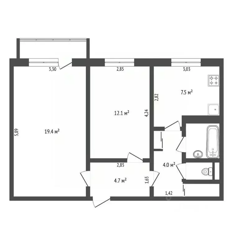 2-к кв. Амурская область, Благовещенск Тополиная ул., 59 (52.9 м) - Фото 1