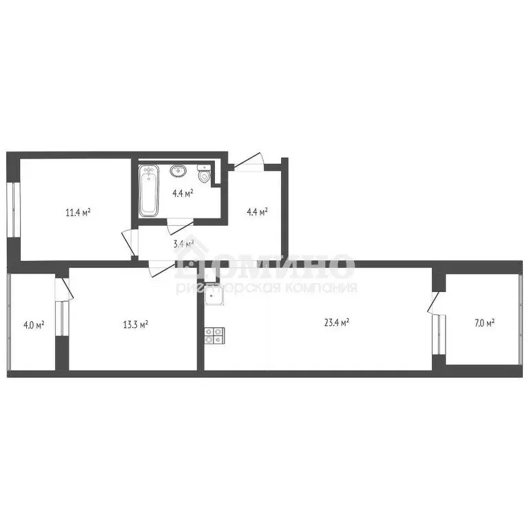 2-комнатная квартира: село Ембаево, Бульварная улица, 7 (71.3 м) - Фото 1