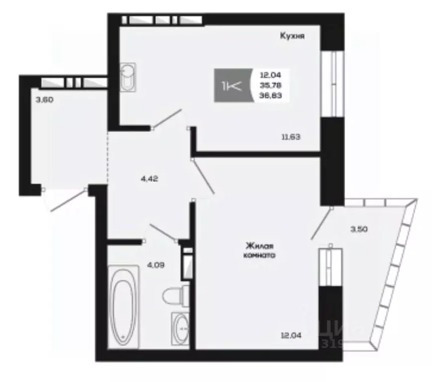 1-к кв. Новосибирская область, Новосибирск ул. Титова, 48 (35.78 м) - Фото 0