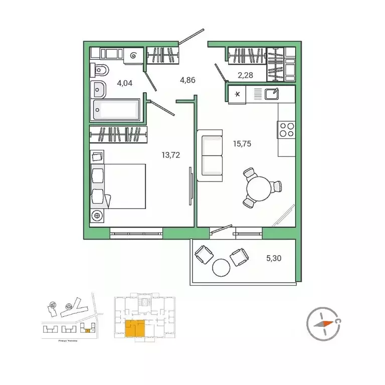 1-к кв. Ленинградская область, Гатчина ул. Чехова, 39к2 (41.9 м) - Фото 1