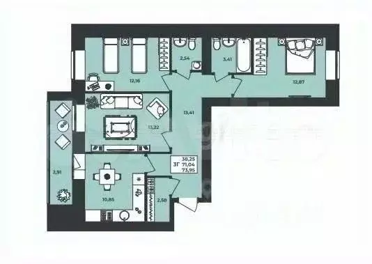 3-к кв. Татарстан, с. Высокая Гора ул. Егорова, 1 (74.5 м) - Фото 2