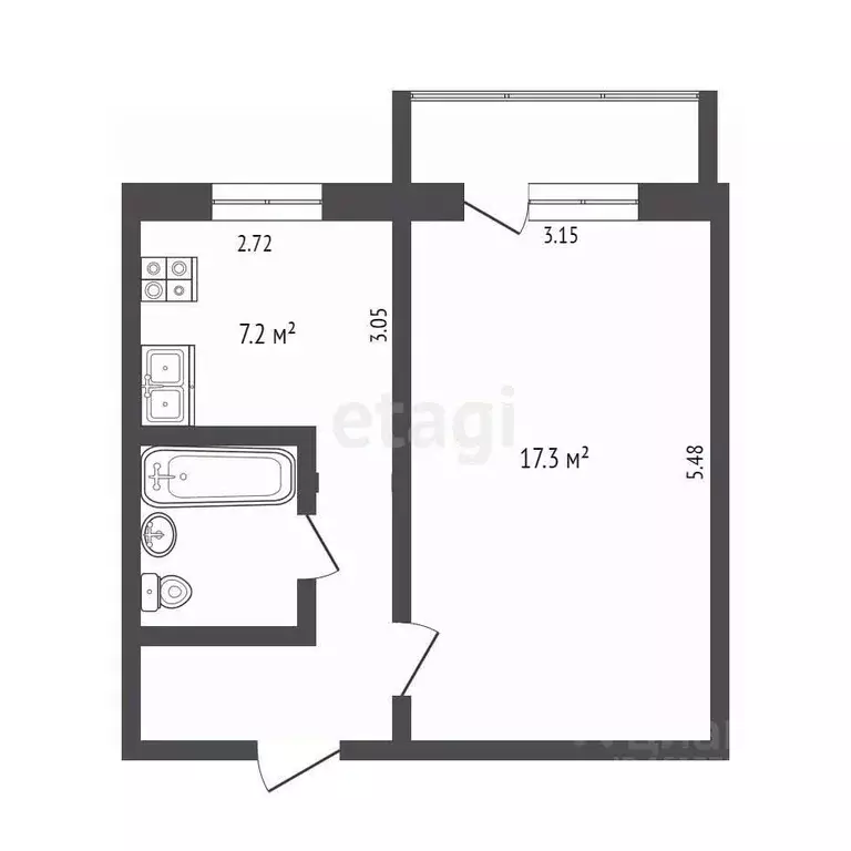 1-к кв. Ямало-Ненецкий АО, Ноябрьск Транспортная ул., 5 (31.7 м) - Фото 2