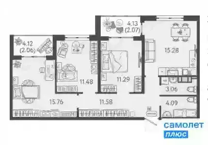 3-комнатная квартира: Краснодар, улица имени Б.С. Кудухова, 1 (76.7 м) - Фото 0