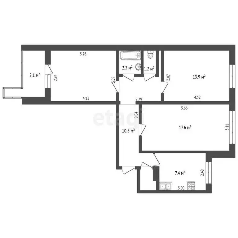 3-комнатная квартира: Тольятти, Тополиная улица, 32 (66 м) - Фото 0