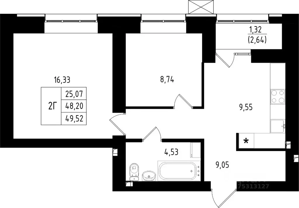 2-к кв. Татарстан, Казань ул. Михаила Миля, 4 (49.52 м) - Фото 1