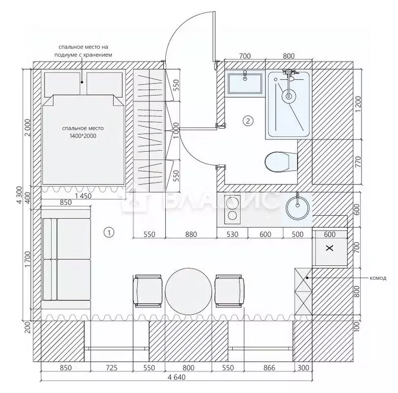 Студия Санкт-Петербург Звенигородская ул., 8-10К (22.82 м) - Фото 2
