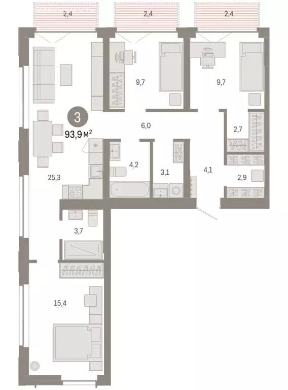 3-комнатная квартира: Новосибирск, Большевистская улица, 66 (93.93 м) - Фото 2