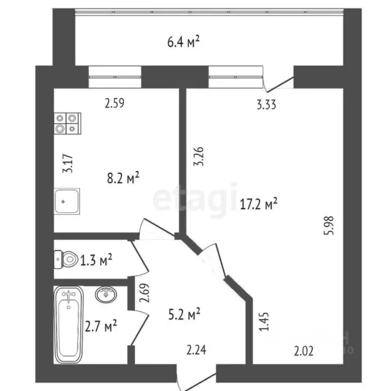 1-к кв. Тюменская область, Тюмень ул. Щербакова, 150к1 (34.9 м) - Фото 2