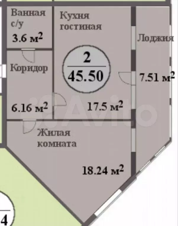 2-к. квартира, 45,5 м, 1/4 эт. - Фото 0