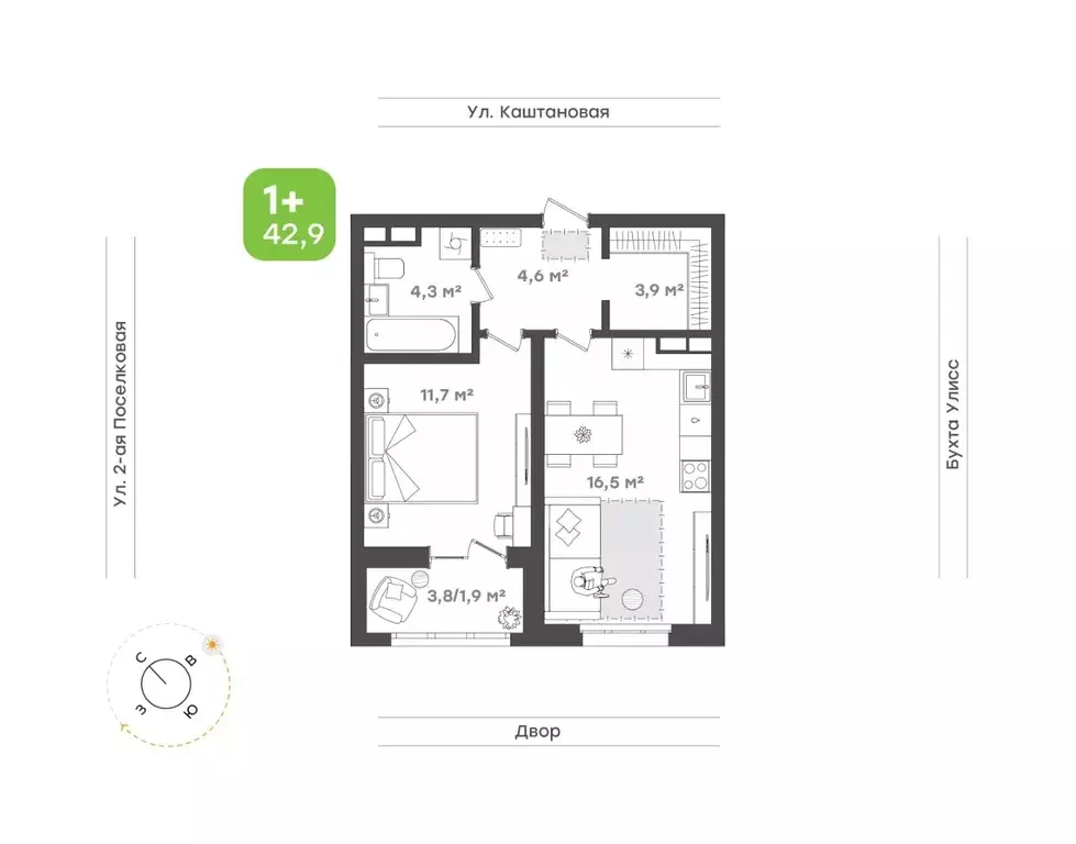 1-к кв. Приморский край, Владивосток ул. 3-я Поселковая, 16/1 (42.9 м) - Фото 1