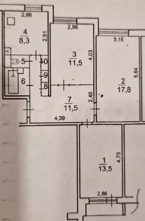 3-к. квартира, 69 м, 4/9 эт. - Фото 0