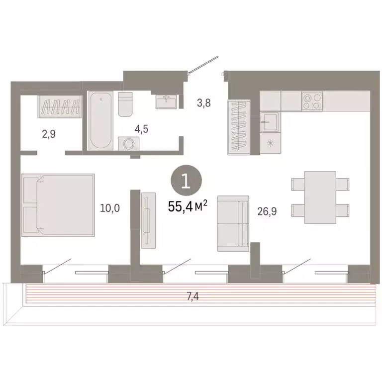 1-комнатная квартира: Екатеринбург, жилой район Эльмаш, Механический ... - Фото 2