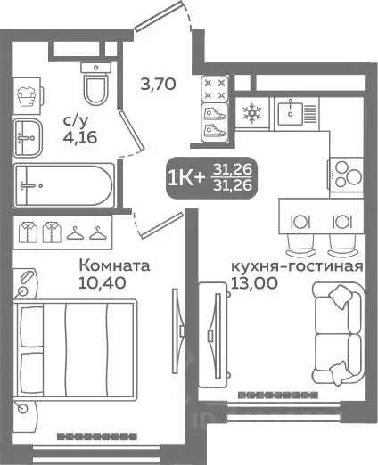 1-к кв. Тюменская область, Тюмень ул. Заполярная, 9/2 (31.26 м) - Фото 0
