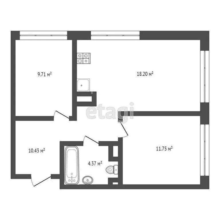 2-комнатная квартира: Тюмень, Алматинская улица, 4 (55 м) - Фото 1