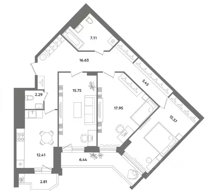 3-к кв. Санкт-Петербург ул. Кустодиева, 7к1 (101.4 м) - Фото 2