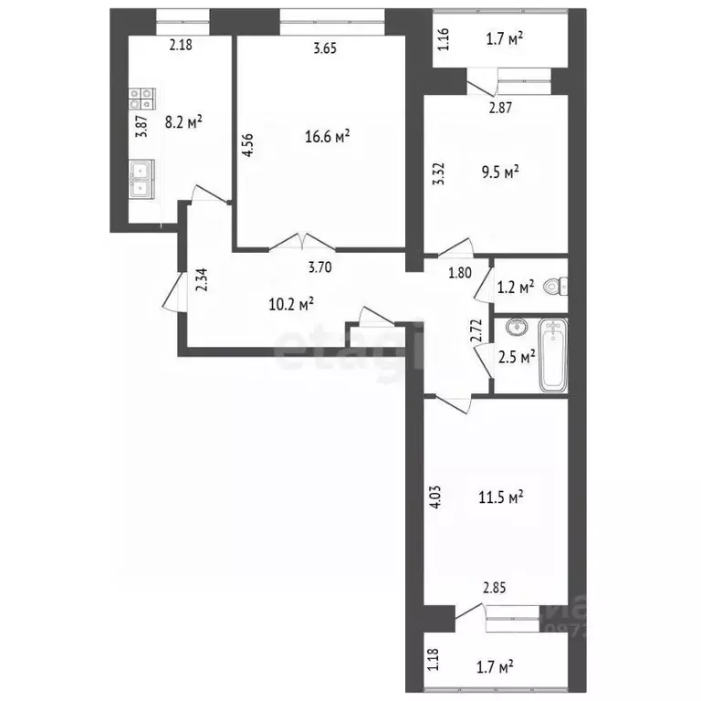 3-к кв. Башкортостан, Стерлитамак ул. Сакко и Ванцетти, 63 (63.6 м) - Фото 2