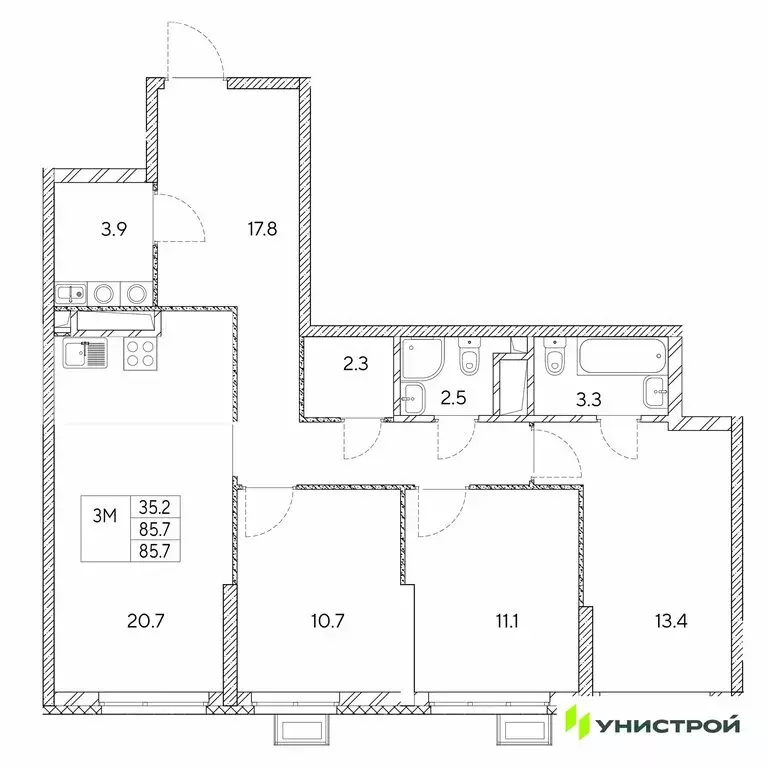 3-комнатная квартира: Екатеринбург, жилой район Вторчермет (85.7 м) - Фото 0