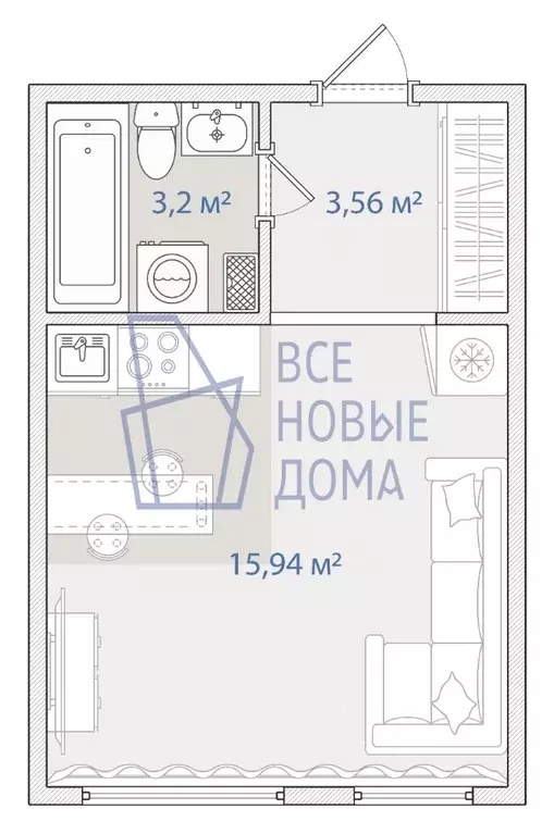 Студия Новосибирская область, Новосибирск Сухарная ул., 107/1 (23.0 м) - Фото 1