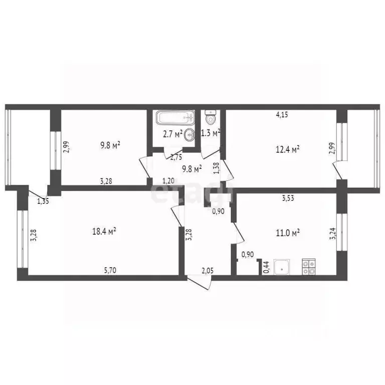 3-к кв. Кемеровская область, Юрга Волгоградская ул., 27 (66.0 м) - Фото 2