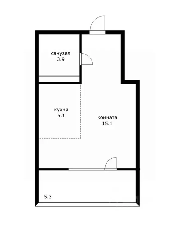 Студия Краснодарский край, Краснодар ул. Григория Булгакова (29.4 м) - Фото 2