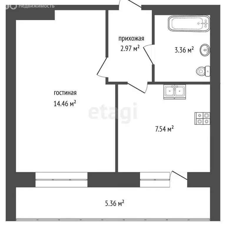 1-комнатная квартира: село Шойбулак, улица Мира, 5А (28.9 м) - Фото 1