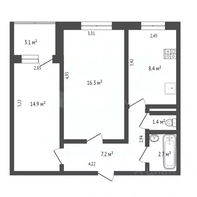2-к кв. Тюменская область, Тюмень ул. Вересковая, 5 (51.0 м) - Фото 2