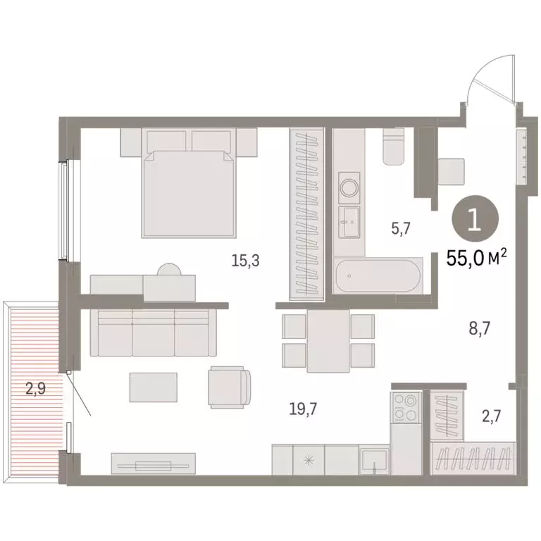 1-комнатная квартира: Курган, жилой район Центральный, ЖК Дом Кино ... - Фото 1