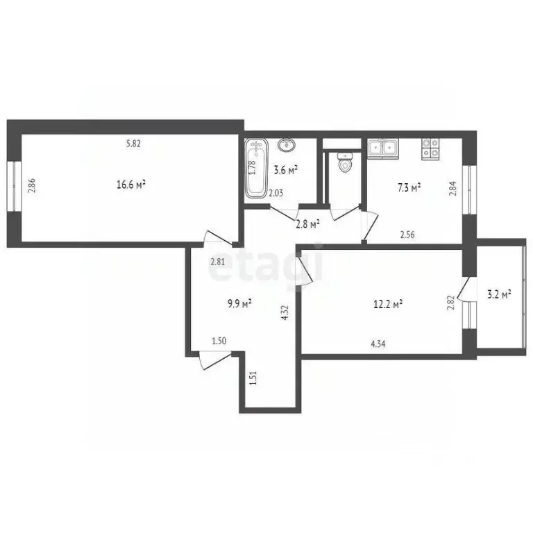 2-к кв. Тюменская область, Тюмень Солнечный проезд, 22 (53.7 м) - Фото 2