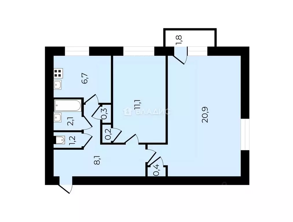 2-к кв. Санкт-Петербург Будапештская ул., 51 (51.0 м) - Фото 2