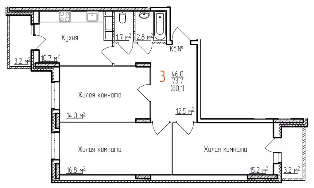 3-к кв. Владимирская область, Владимир Добросельская ул., 178 (80.1 м) - Фото 0