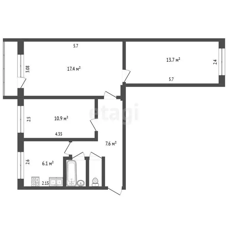 3-комнатная квартира: Чита, улица Горького, 59 (57.5 м) - Фото 1