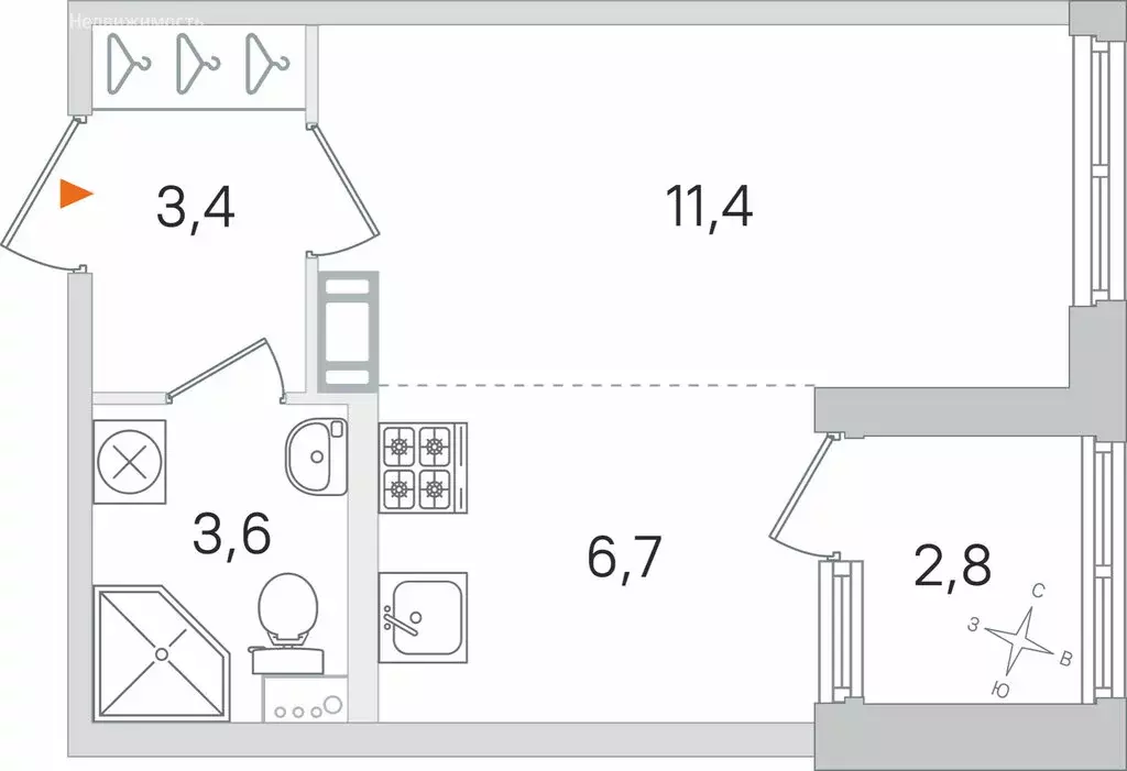 Квартира-студия: Пушкин, ЖК Дубровский (26.5 м) - Фото 0