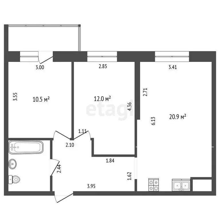 2-комнатная квартира: Тюмень, улица Тимофея Чаркова, 79 (56.1 м) - Фото 1