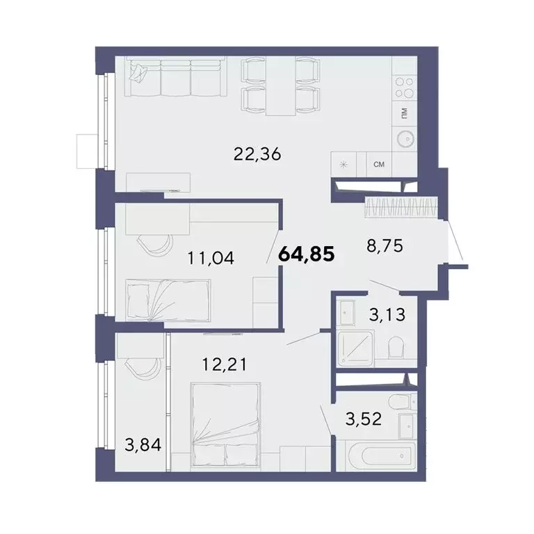 2-комнатная квартира: Екатеринбург, Онежская улица, 4 (65.1 м) - Фото 0