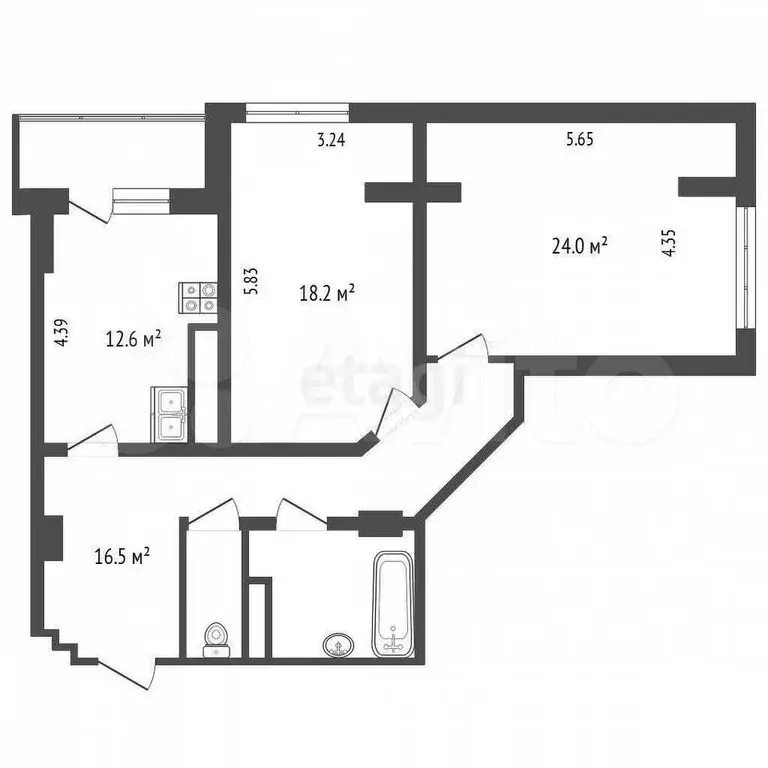 2-к. квартира, 79,5 м, 3/8 эт. - Фото 1