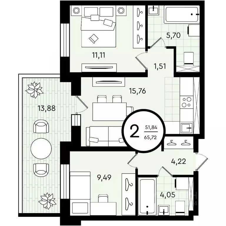 2-к кв. Тюменская область, Тюмень ул. Александра Звягина, 3 (65.72 м) - Фото 0