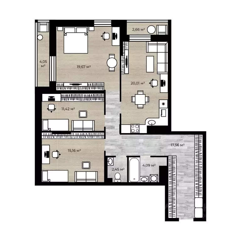 3-к кв. Ярославская область, Ярославль Аэропарк жилой комплекс (93.72 ... - Фото 1