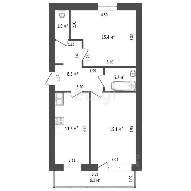 2-к кв. Ханты-Мансийский АО, Ханты-Мансийск ул. Кирова, 39 (55.3 м) - Фото 0