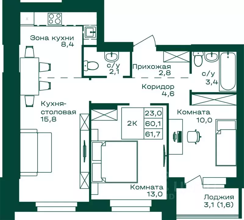 2-к кв. Алтай, Майминский район, с. Майма Алтайская ул., 2к5 (61.7 м) - Фото 1