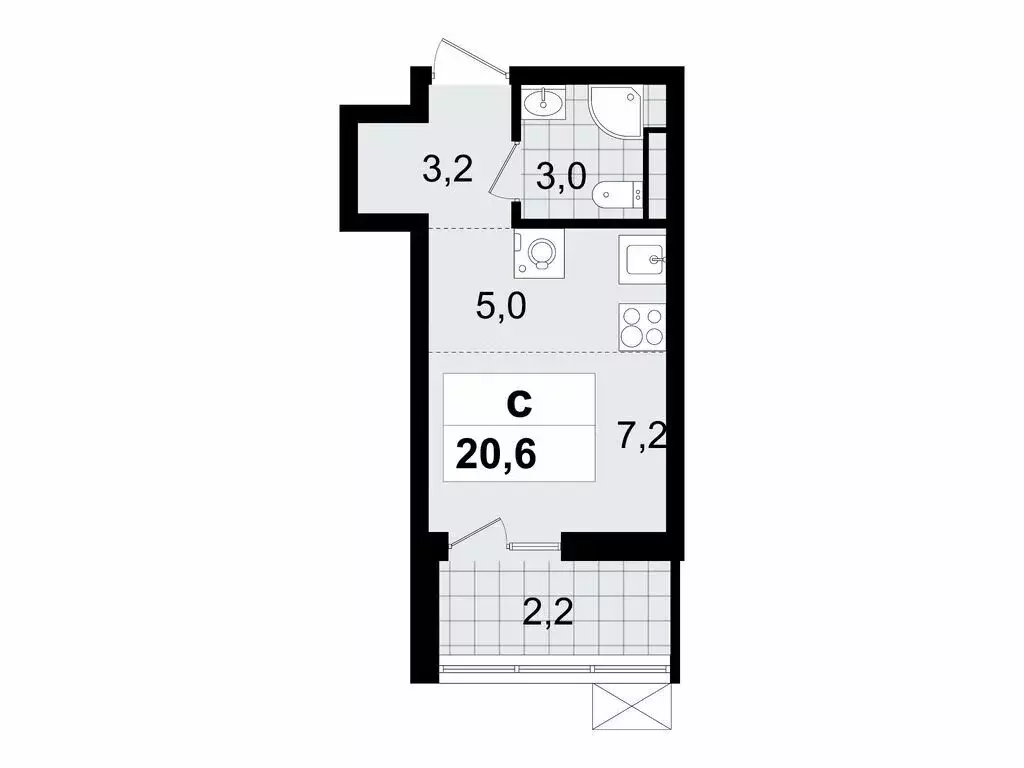 Квартира-студия: Всеволожск, микрорайон Южный, 3.3 (20.6 м) - Фото 0